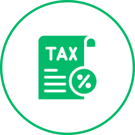 Green tax document icon with percentage sign.