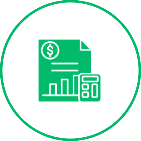 Financial document and calculator icon in green.