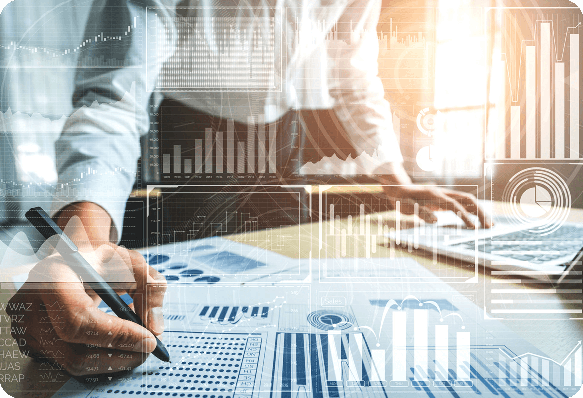 Person analyzing financial graphs and charts.