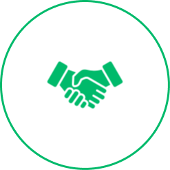 Green handshake icon in a white circle symbolizing agreement.