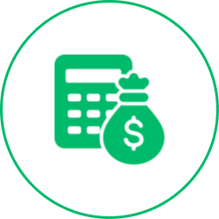 Calculator with money bag icon symbolizing financial calculations.